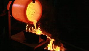 Gold smelting.